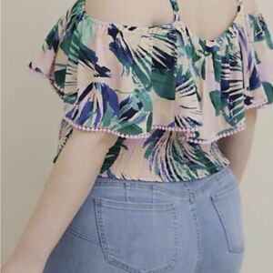 Torrid Crinkle Gauze Cold Shoulder Floral Ruffle Crop Top